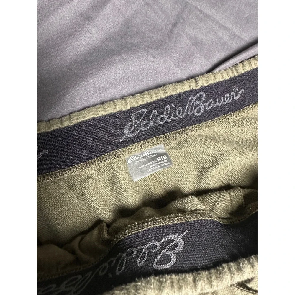 Eddie Bauer Mens Lounge Shorts Olive Green French Terry Sleepwear Size Medium - Picture 3 of 5